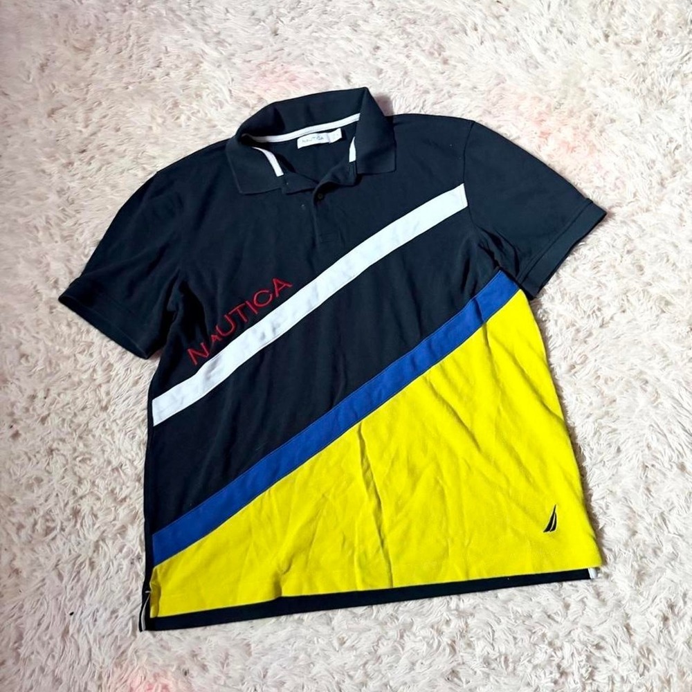 Nautica Collared Polo Diagonal Colorblock Preppy Yacht Top Mens XL Country Club
